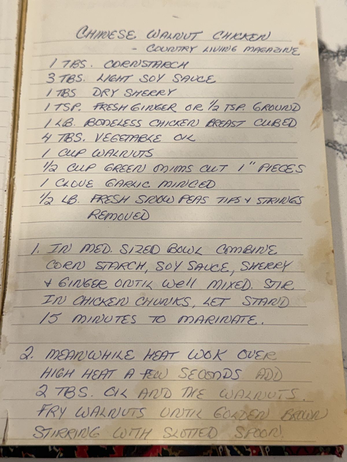 Grammy's handwritten page 1 of 2 for Chinese Walnut Chicken