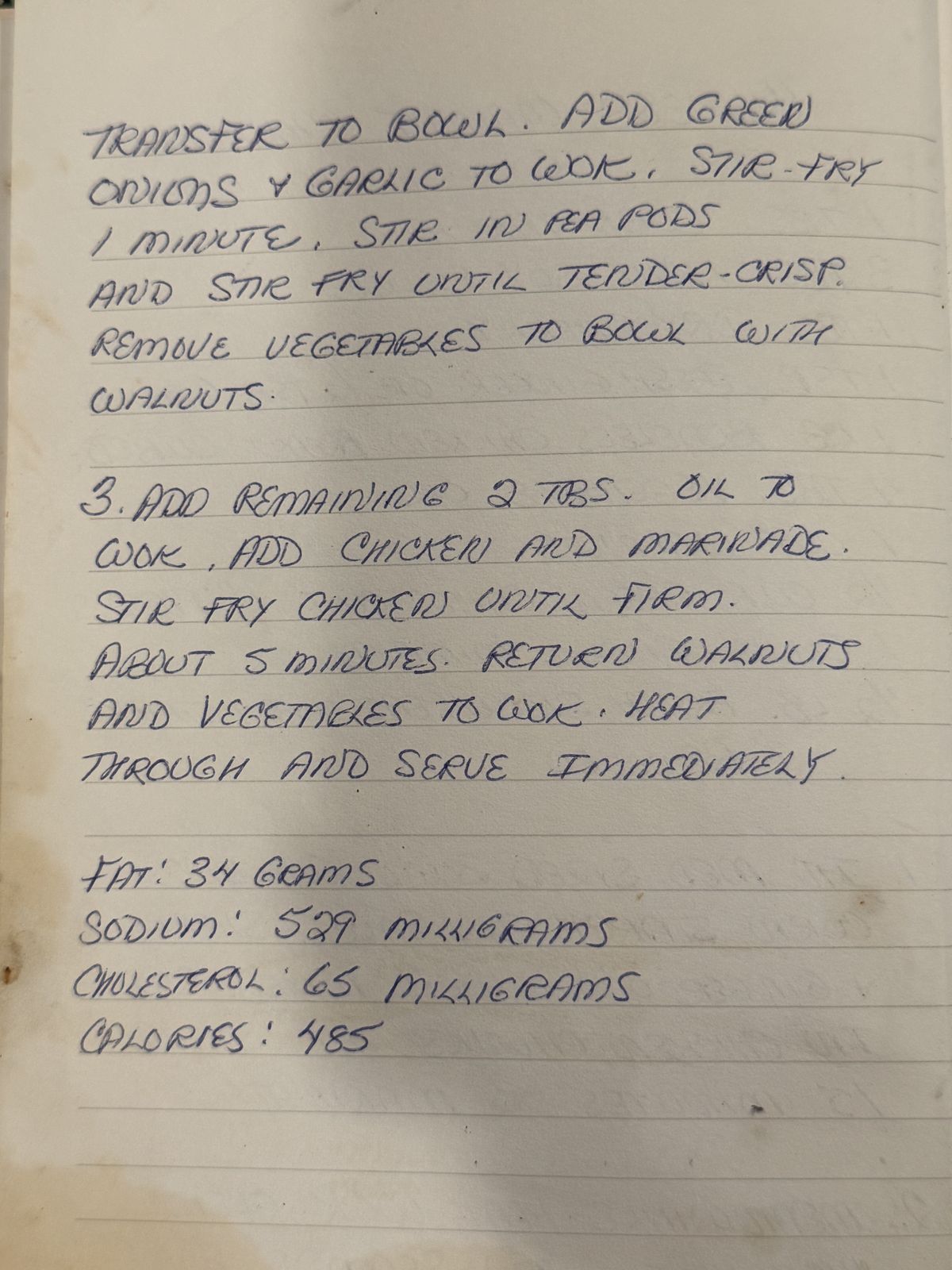 Grammy's handwritten page 2 of 2 for Chinese Walnut Chicken