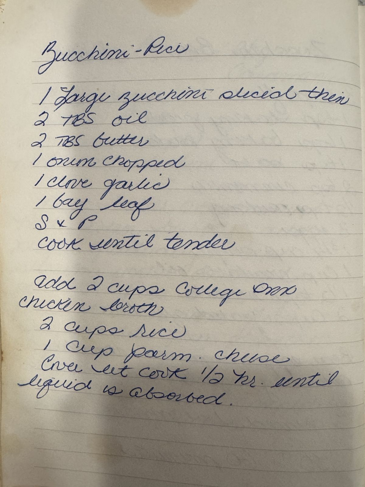 Grammy's handwritten page for Zucchini Rice