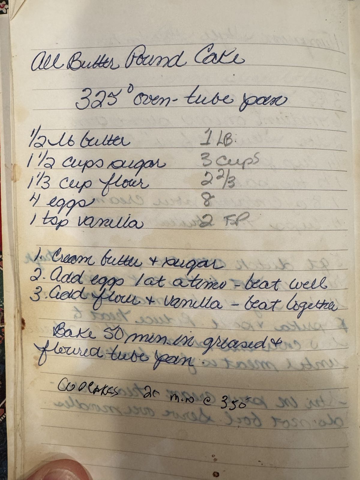 Grammy's handwritten page for All Butter Pound Cake