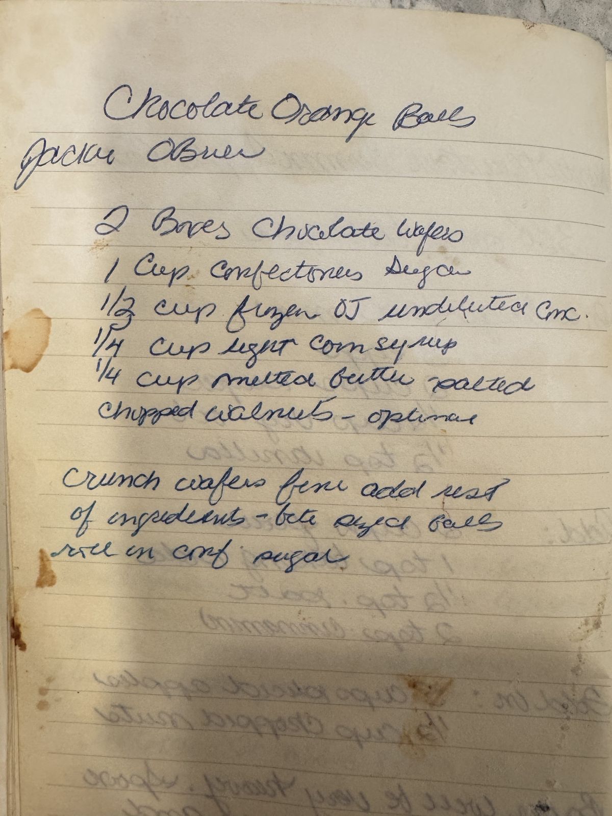 Grammy's handwritten page for Chocolate Orange Balls