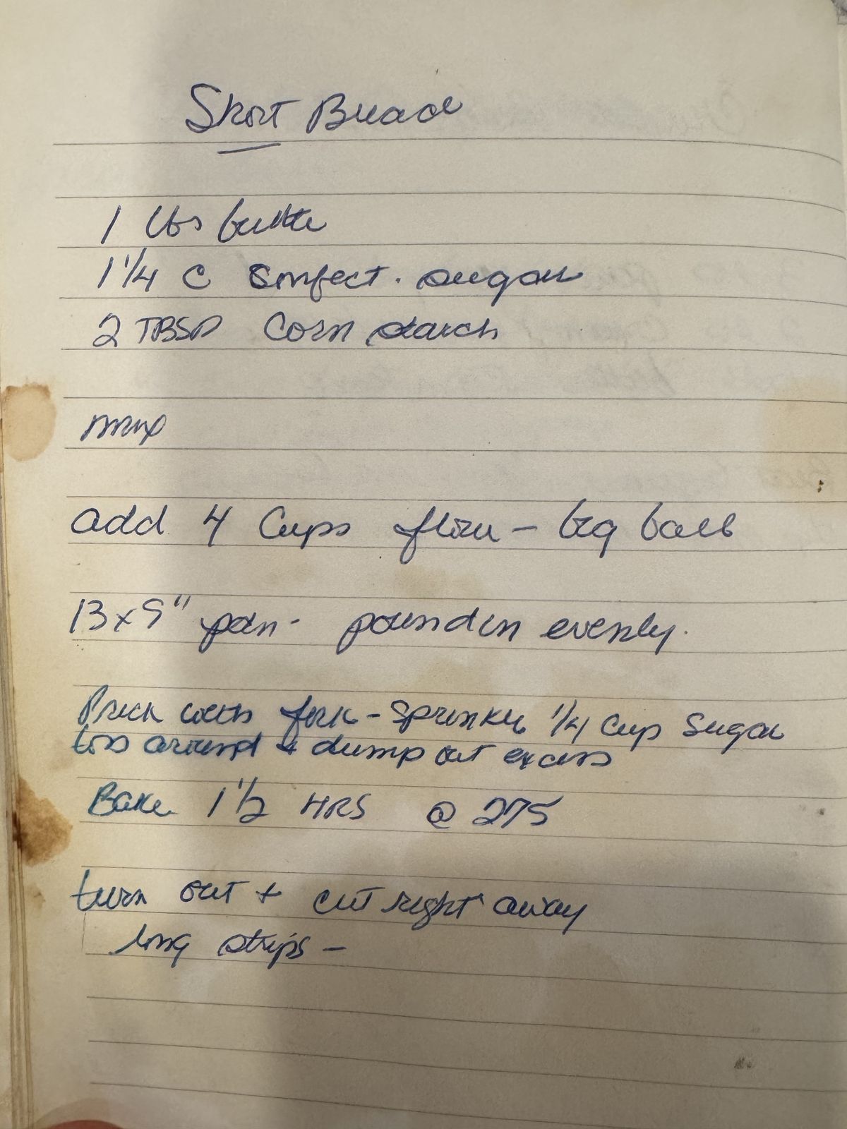 Grammy's handwritten page for Shortbread