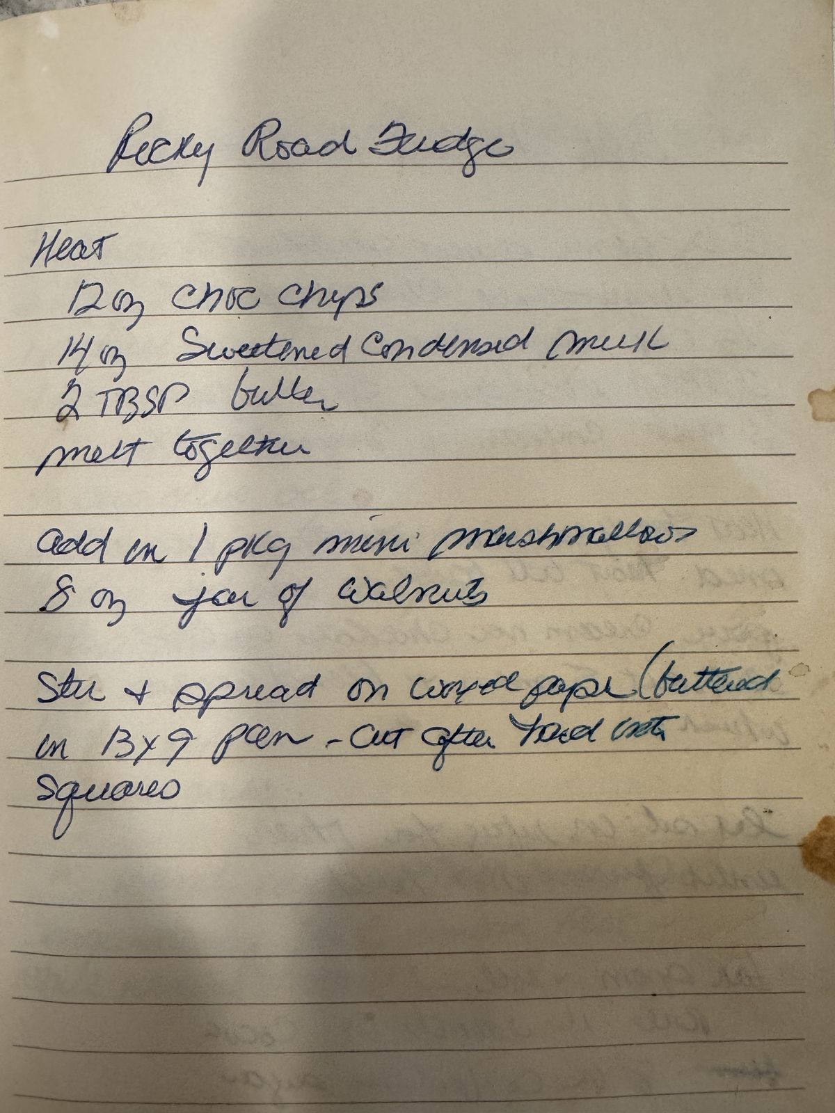 Grammy's handwritten page for Rocky Road Fudge