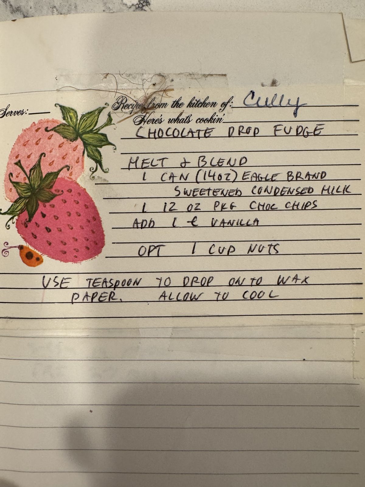 Grammy's handwritten page for Chocolate Drop Fudge