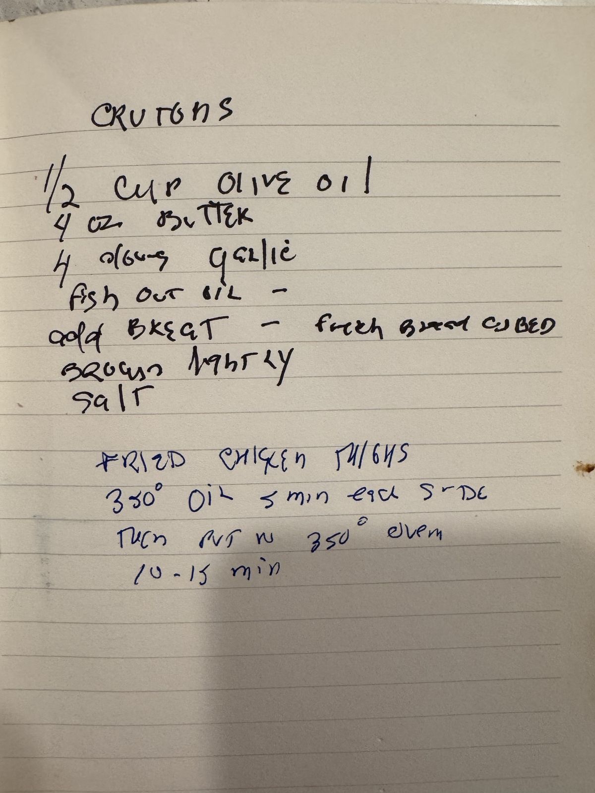 Grammy's handwritten page for Croutons