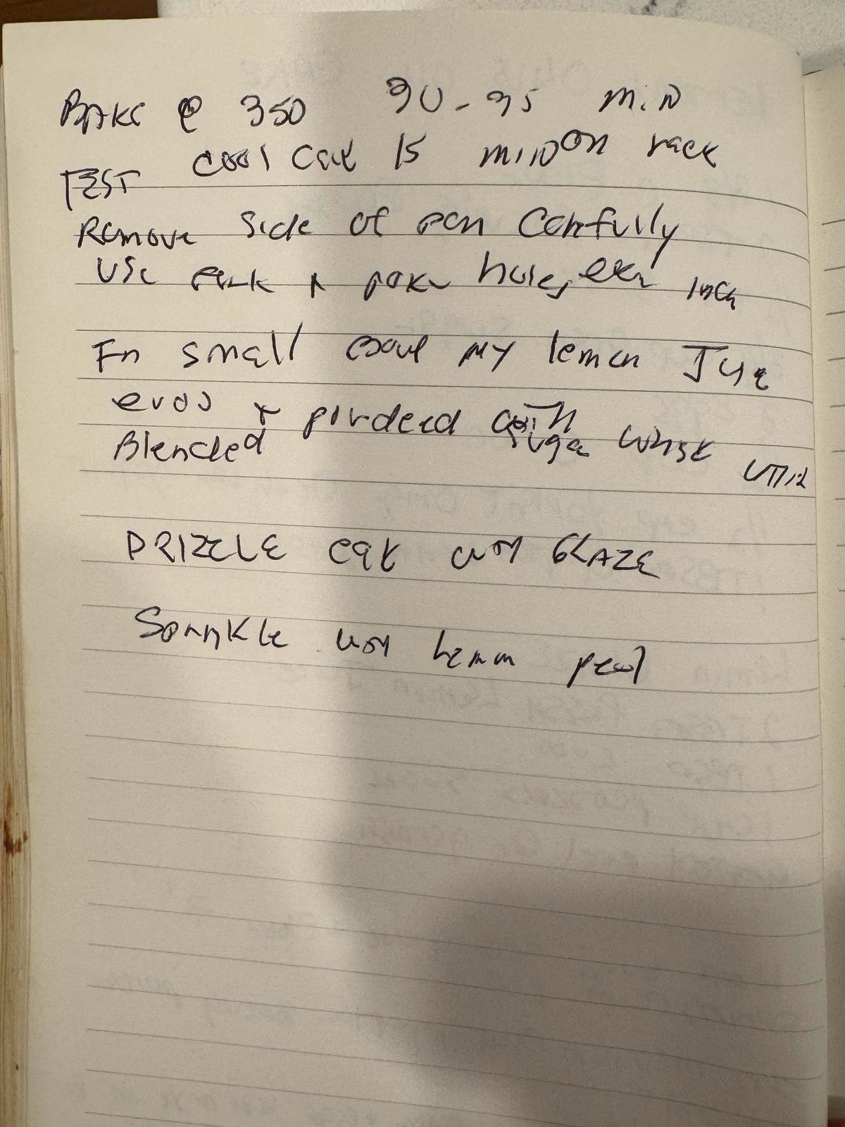 Grammy's handwritten page 2 of 2 for Lemon Olive Oil Cake