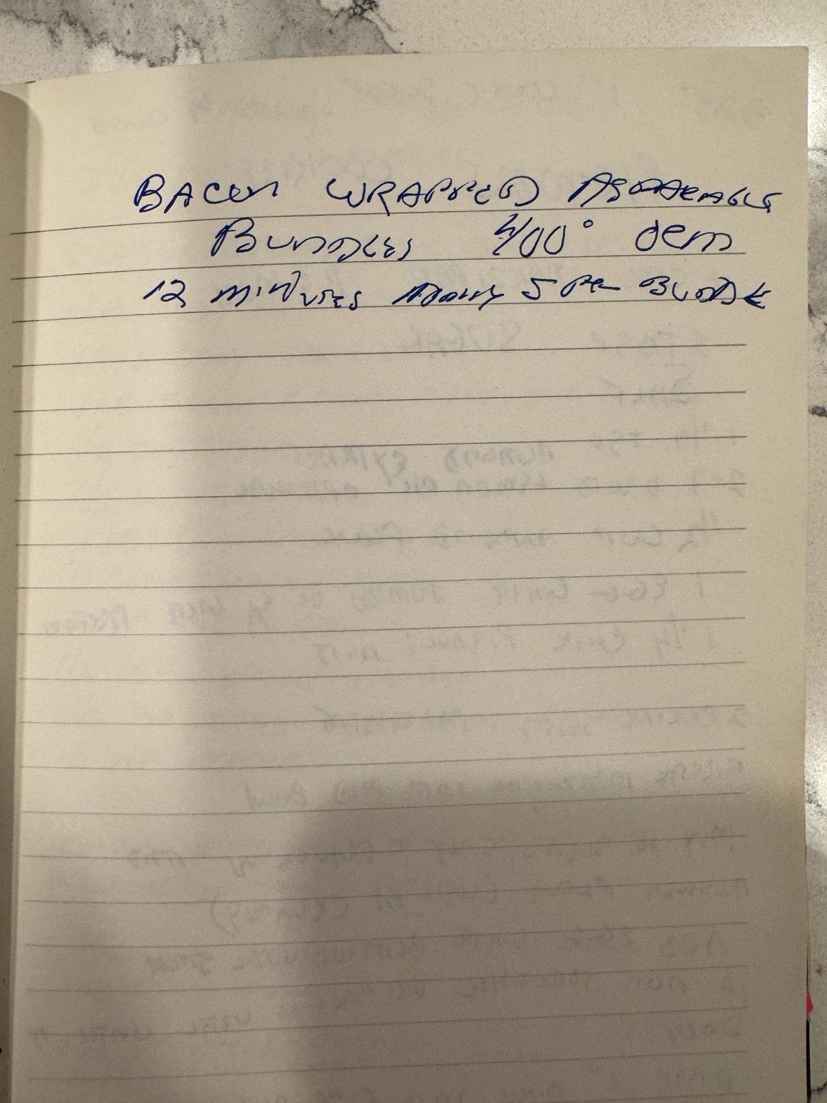 Grammy's handwritten page 2 of 2 for Bacon Wrapped Asparagus
