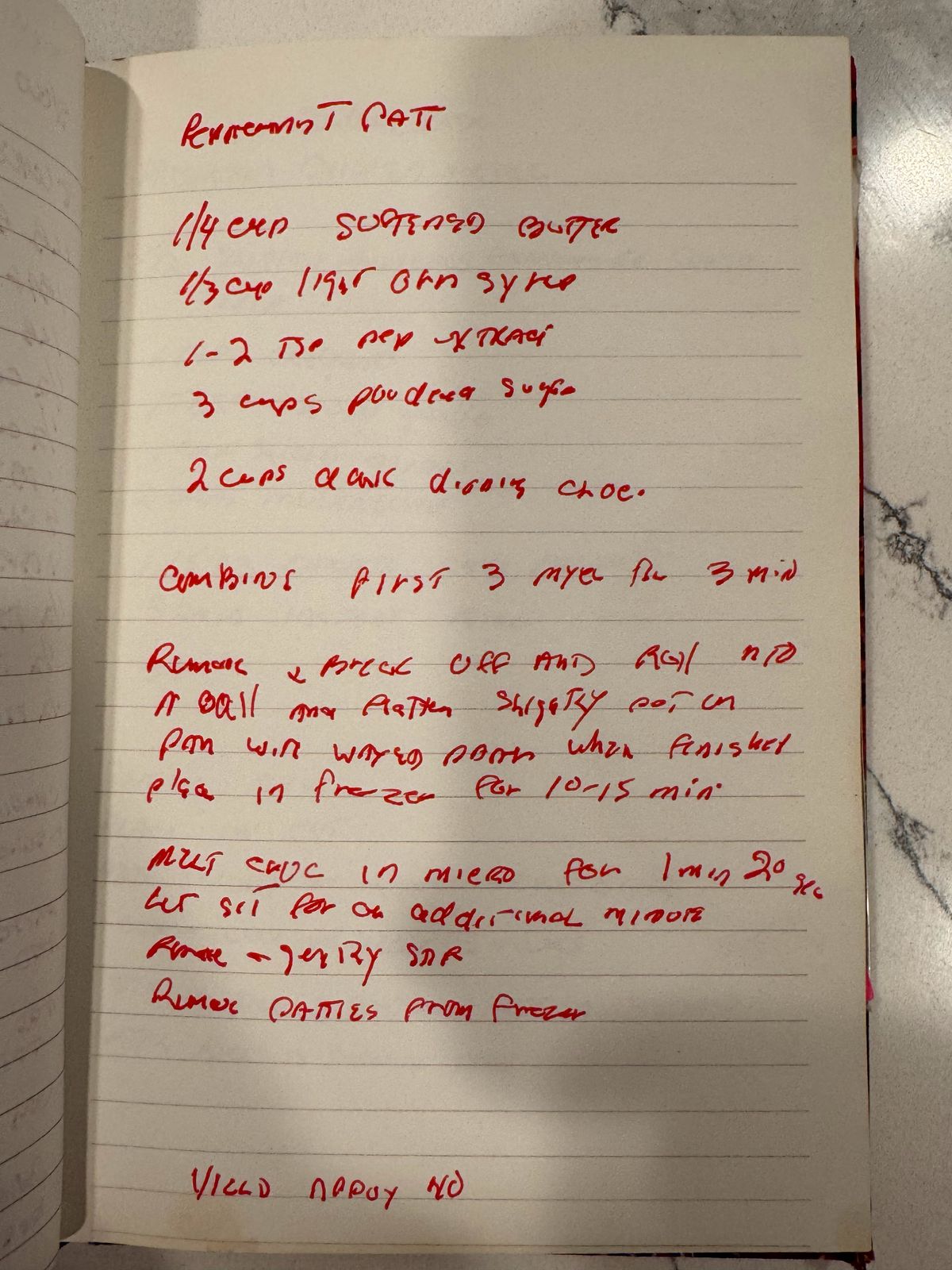 Grammy's handwritten page for Peppermint Patties