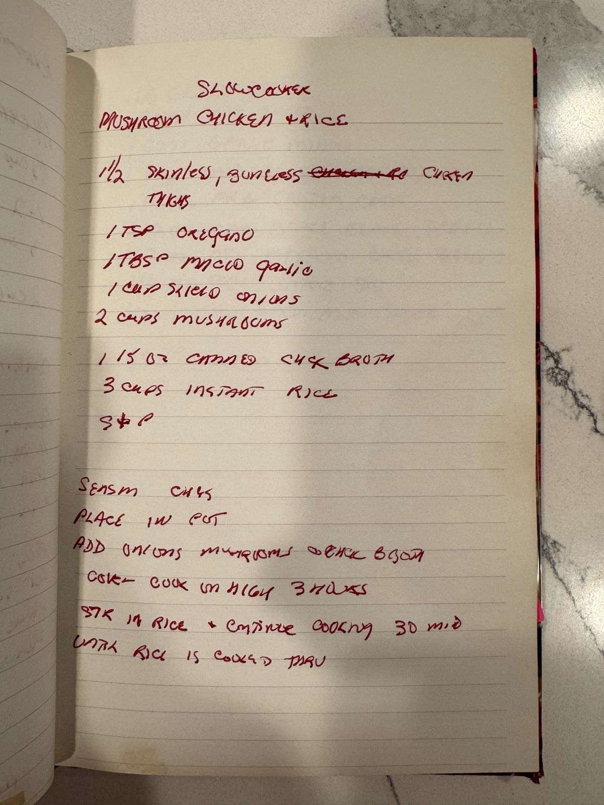 Grammy's handwritten page for Slow Cooker Mushroom Chicken & Rice