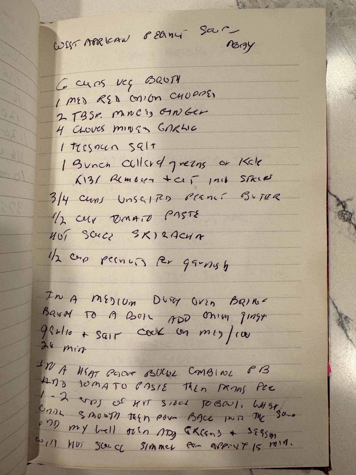 Grammy's handwritten page for West African Peanut Soup