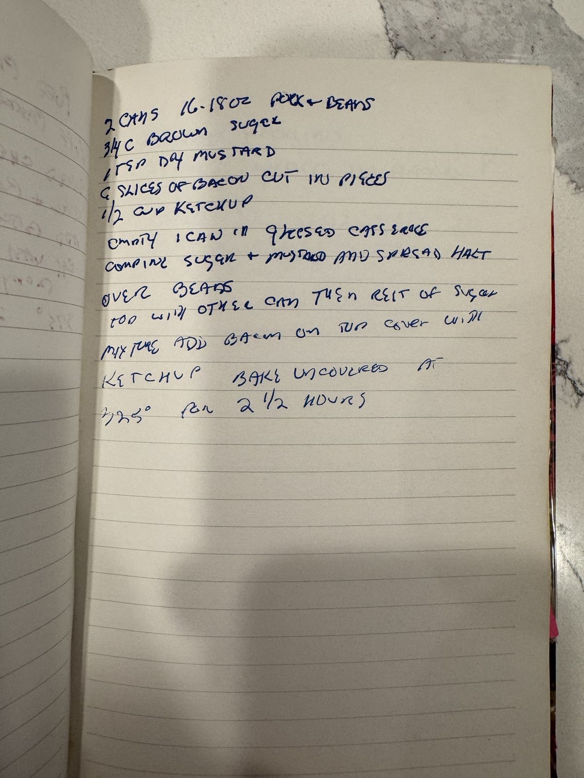 Grammy's handwritten page for Baked Beans